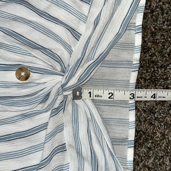 SO Tunic Style Front Twist Blue & White Striped Boho Blouse Top, Size Medium - Picture 13 of 13